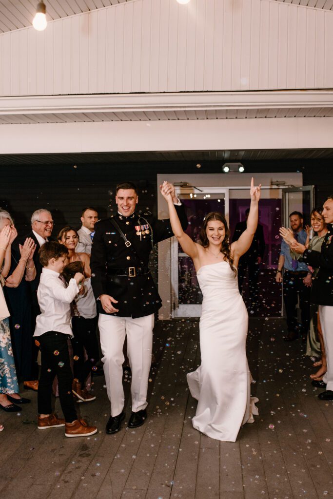 bride and groom wedding exit with bubble wedding bubble exit
