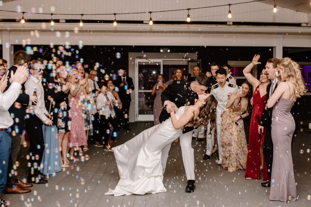 bride and groom wedding exit with bubble wedding bubble exit