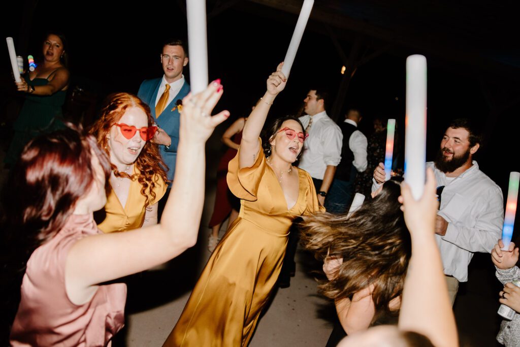 wedding reception photos of guests dancing at Vanderwende Acres