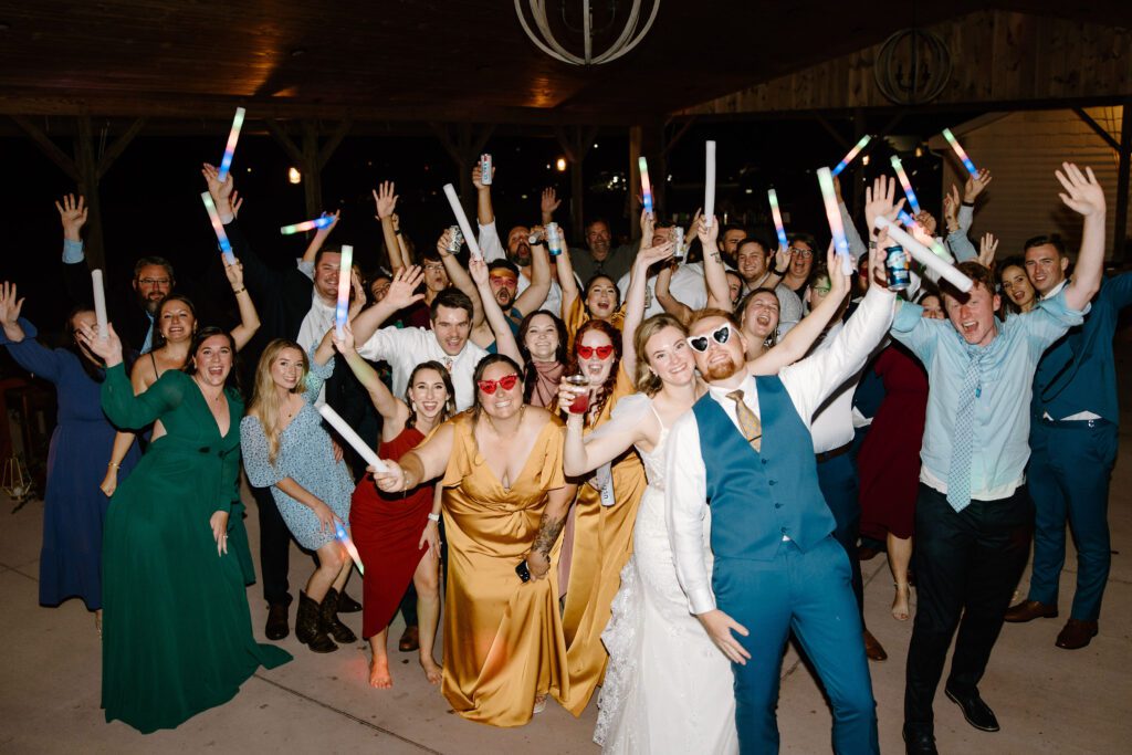 wedding reception photos of guests dancing at Vanderwende Acres