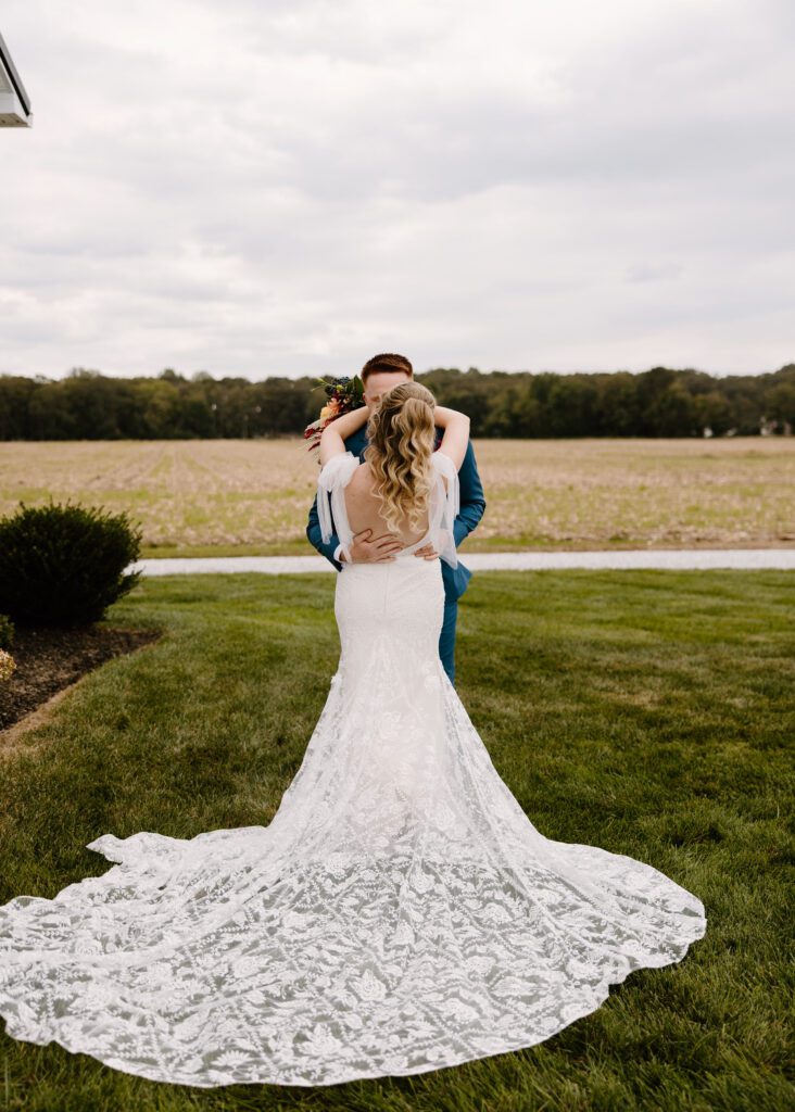 bride and groom portraits outdoors in october