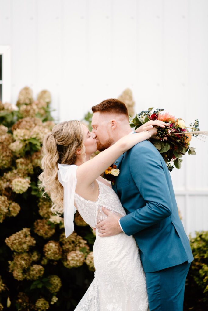bride and groom portraits outdoors in october
