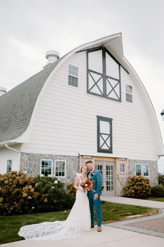 bride and groom portraits outdoors in october