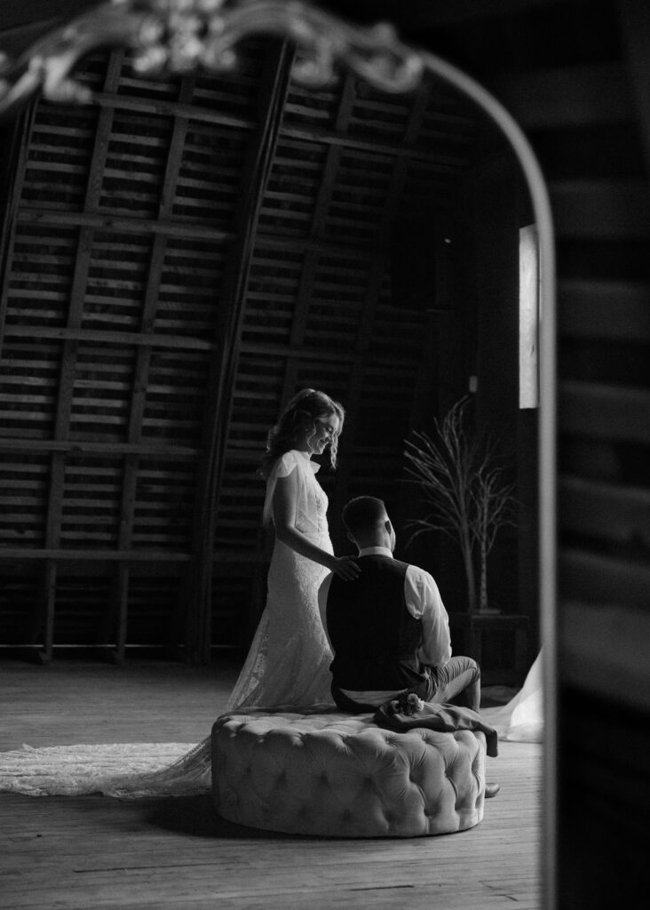 vintage cinematic bride and groom photos at Vanderwende Acres
