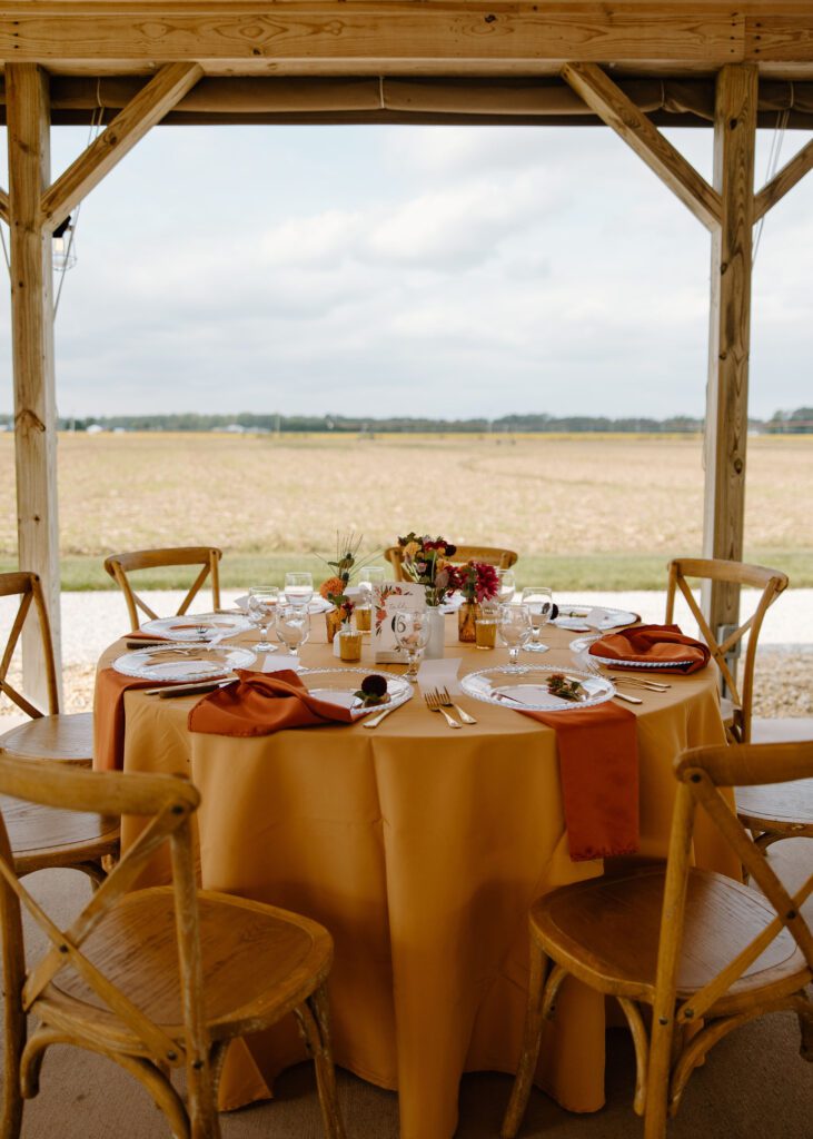 Vanderwende Acres fall wedding reception photos with rustic colors