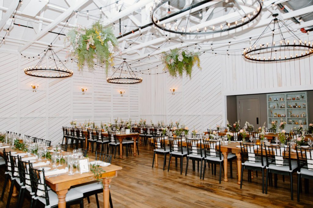 colorful garden wedding reception with floral decor