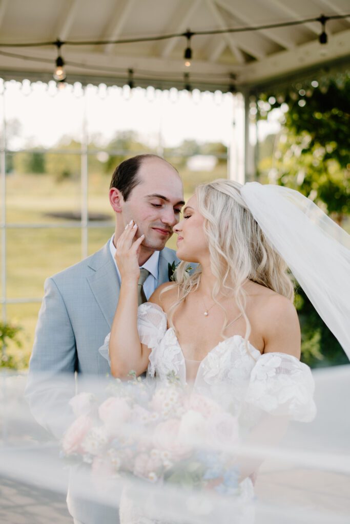 colorful and bright bride and groom photos with summer florals
