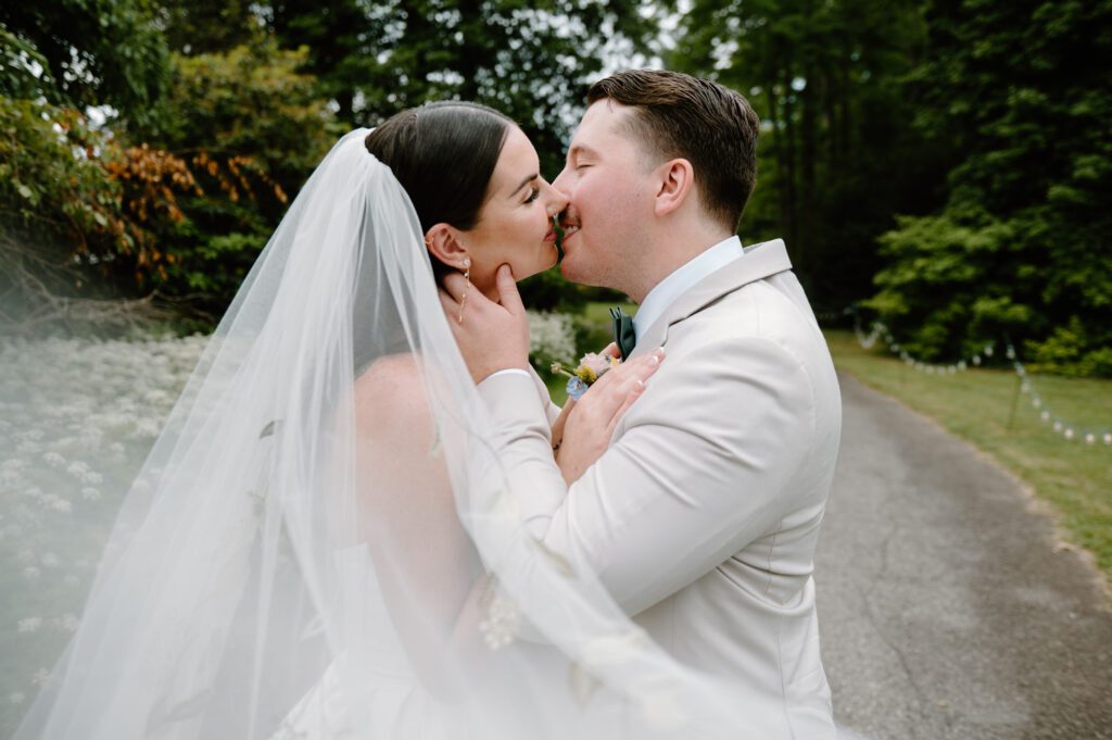 bride and groom kissing